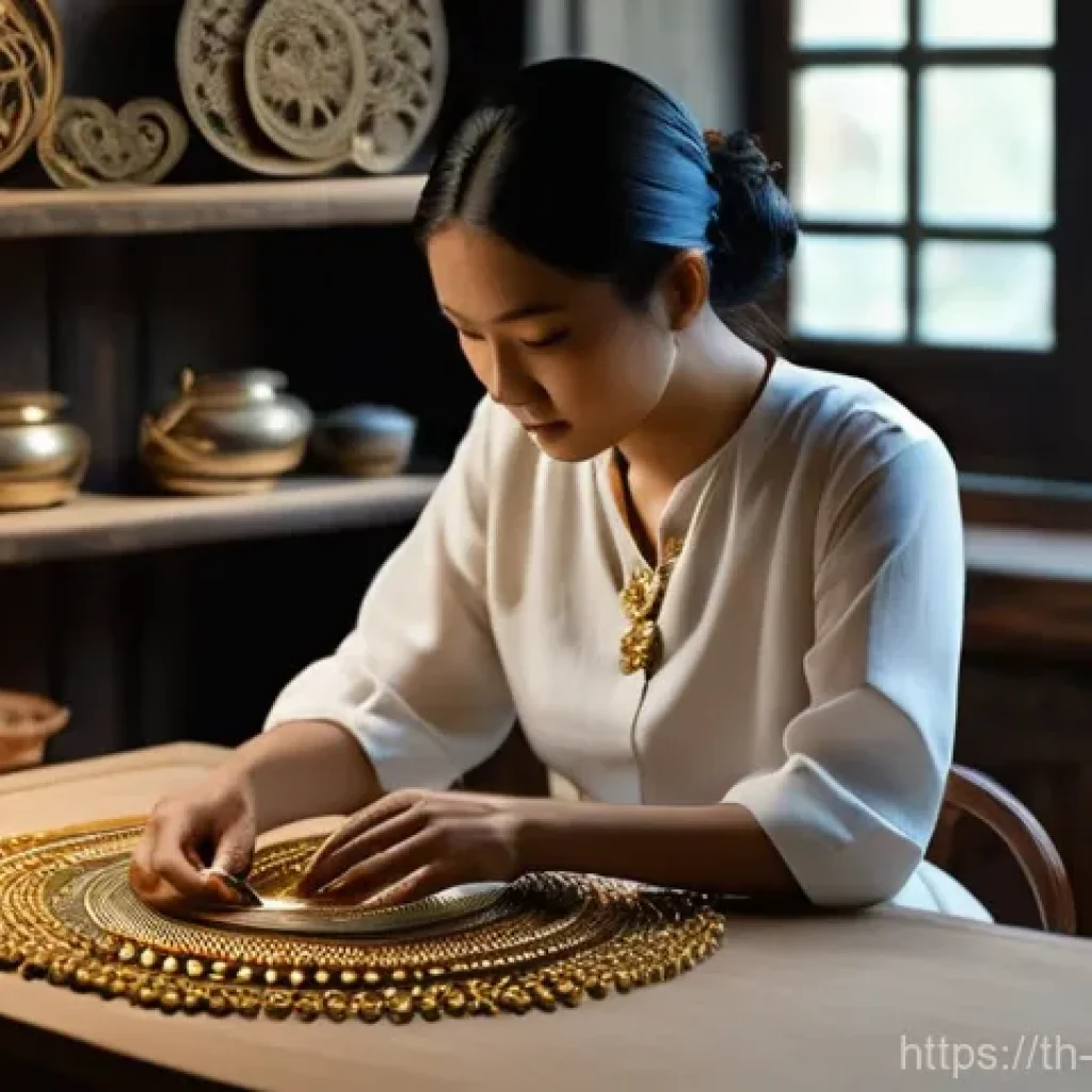 금속공예와 NFT 작품 등록 - **Prompt 1: "The Artisan's Touch: Crafting a Digital Legacy"**
A skilled Thai artisan, wearing a...