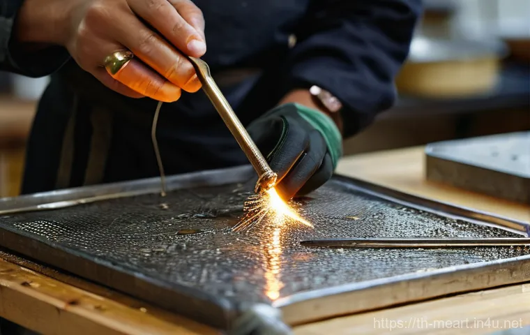 금속공예 수업 및 교육 기관 - **Prompt:** A focused female artisan, in her early 30s, with a serene and determined expression, met... 금속공예 수업 및 교육 기관 - **Prompt:** A focused female artisan, in her early 30s, with a serene and determined expression, met...