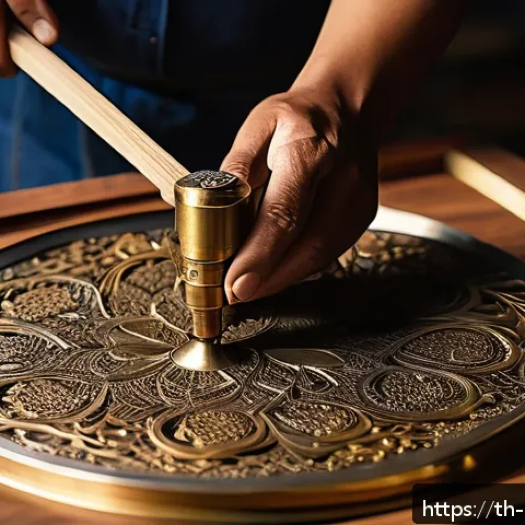 해외 금속공예 트렌드 - A highly detailed image of a traditional Thai metal artisan workshop blending ancient craftsmanship ...