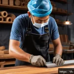 Home 21 목공예와 금속공예 조합 - A sophisticated workshop scene featuring artisans crafting a mixed-material furniture piece combinin...